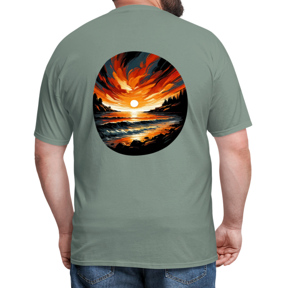 Beach Sunset Graphic Unisex Classic T-Shirt with Logo - sage