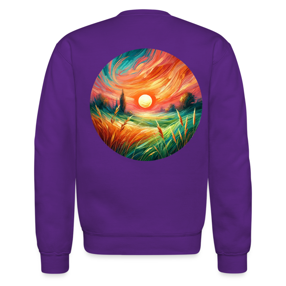 Pink Wheat Field Graphic Crewneck Sweatshirt with Logo - purple