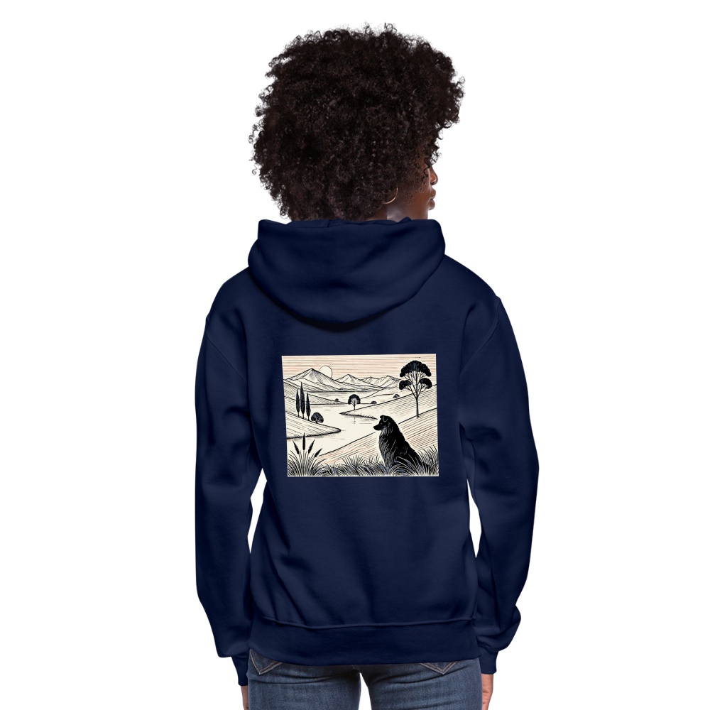 Women's Australian Shepherd Prairie Graphic Hoodie with Logo - navy