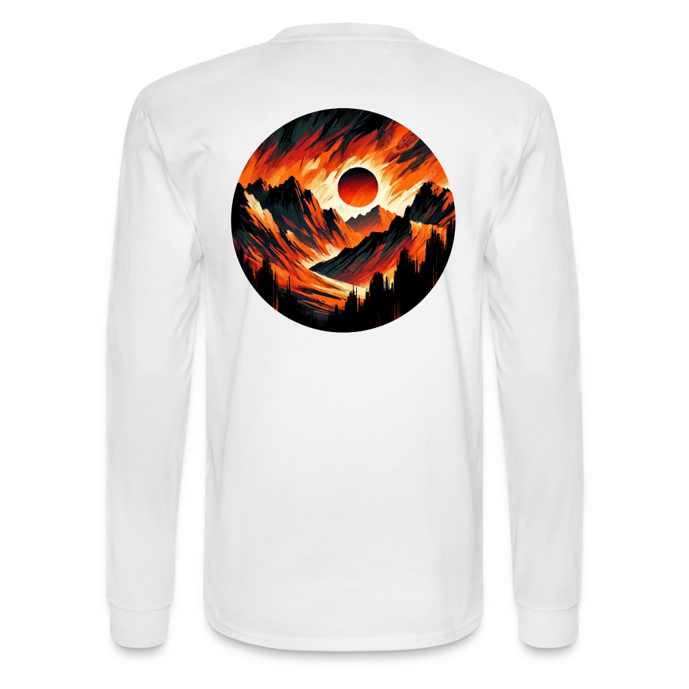 Men's Orange and Black Mountain Range Graphic Long Sleeve Shirt with Logo - white