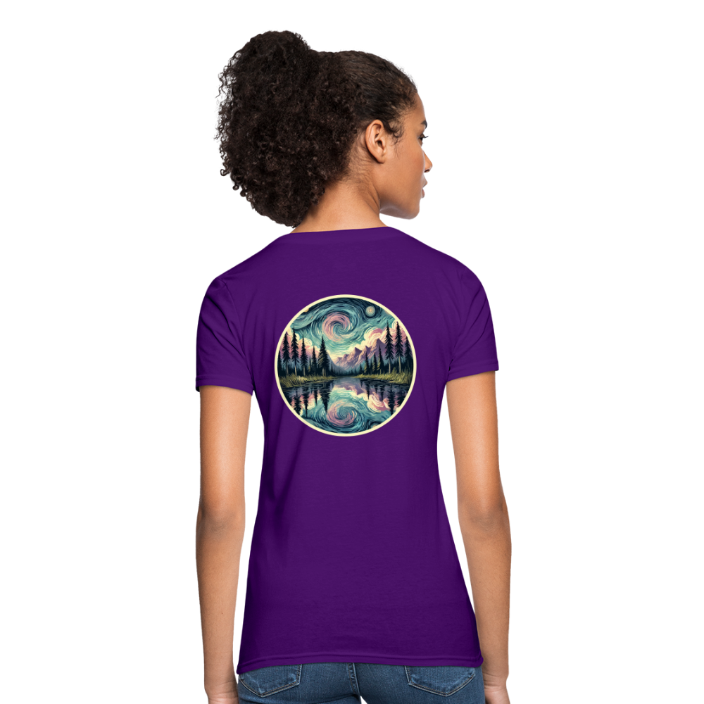 Women's Purple Swirling Sky Reflected on Lake Graphic T-Shirt with Logo - purple