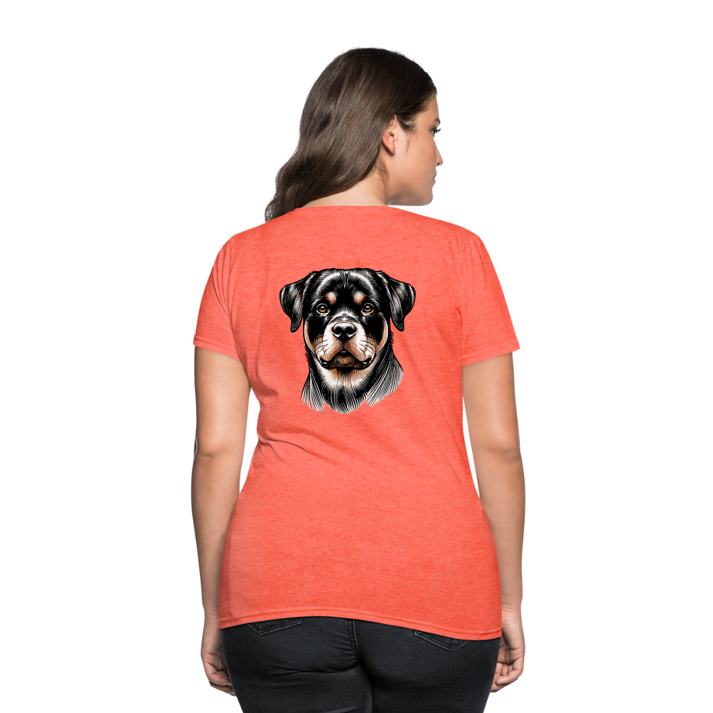 Fine Line Rottweiler Graphic Women's T-Shirt with Logo - heather coral