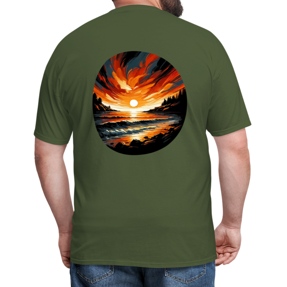 Beach Sunset Graphic Unisex Classic T-Shirt with Logo - military green