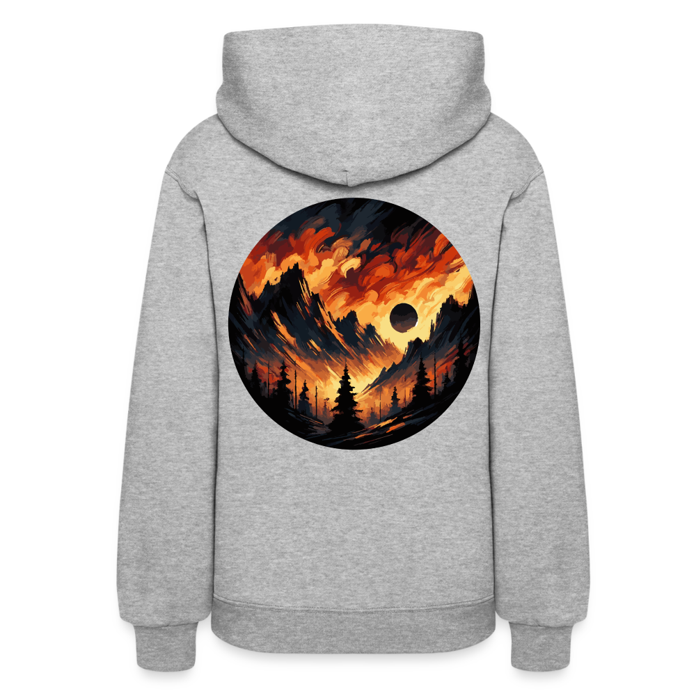 Women's Brushed Orange and Black Mountain Range Graphic Hoodie with Logo - heather gray