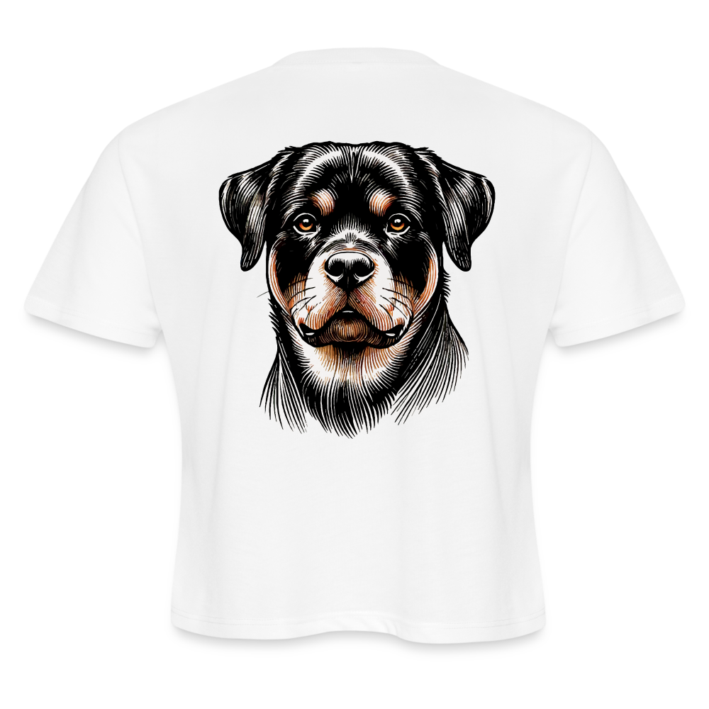 Women's Fine Line Rottweiler Graphic Cropped T-Shirt with Logo - white