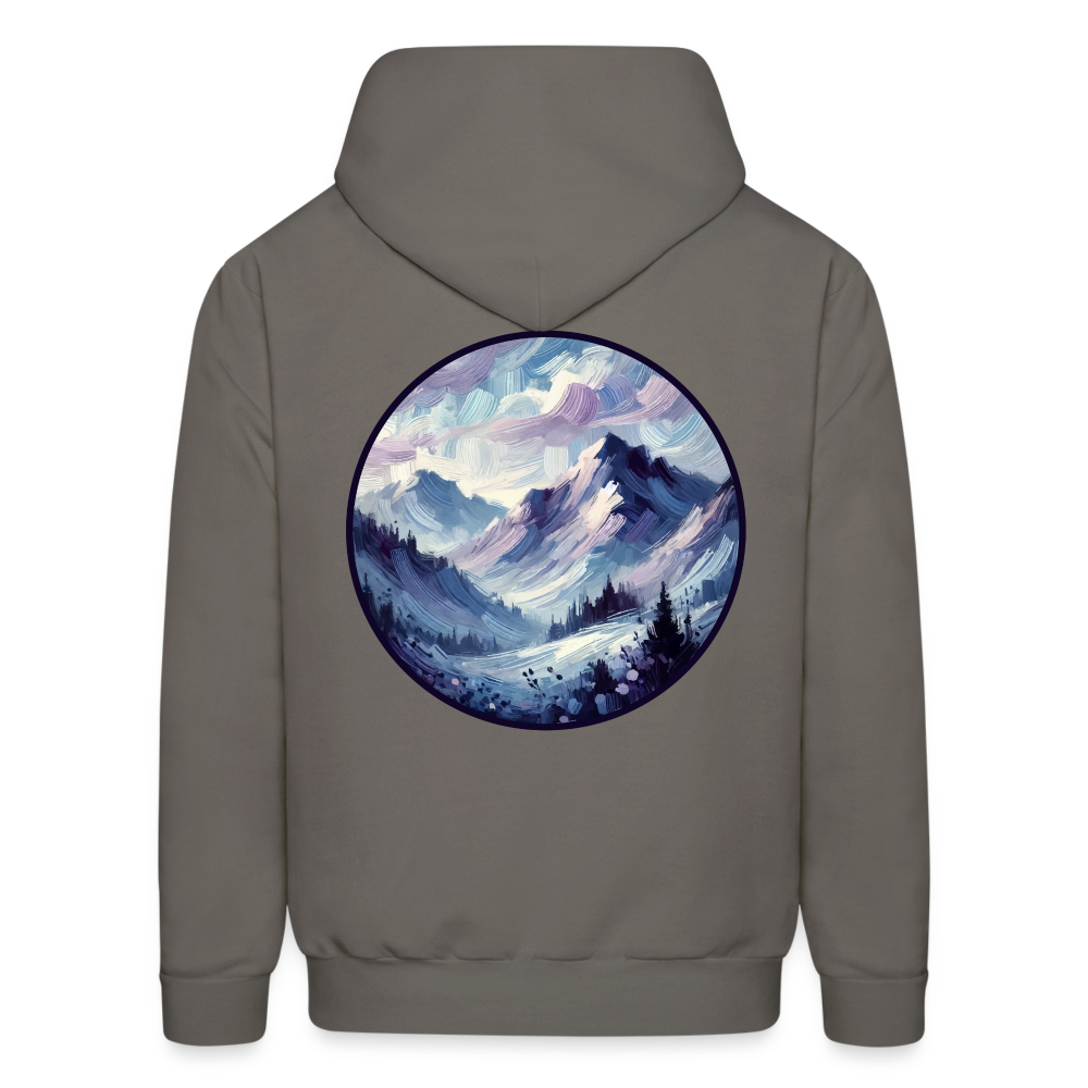 Men's Lavender Blue Mountain Range Graphic Hoodie with Logo - asphalt gray