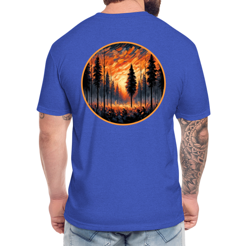 Orange Forest Sunset Graphic Unisex Fitted Cotton/Poly T-Shirt with Logo - heather royal