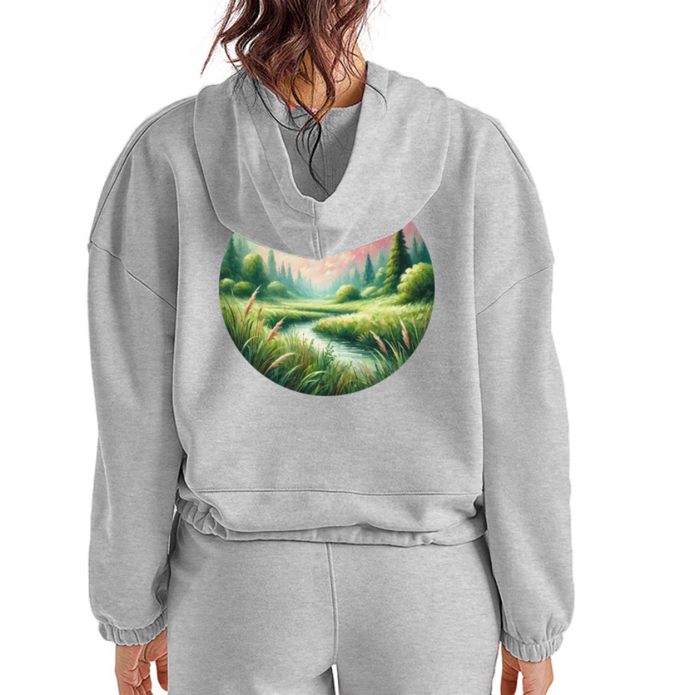 Women’s Meadow Graphic Cropped Hoodie with Logo - heather gray