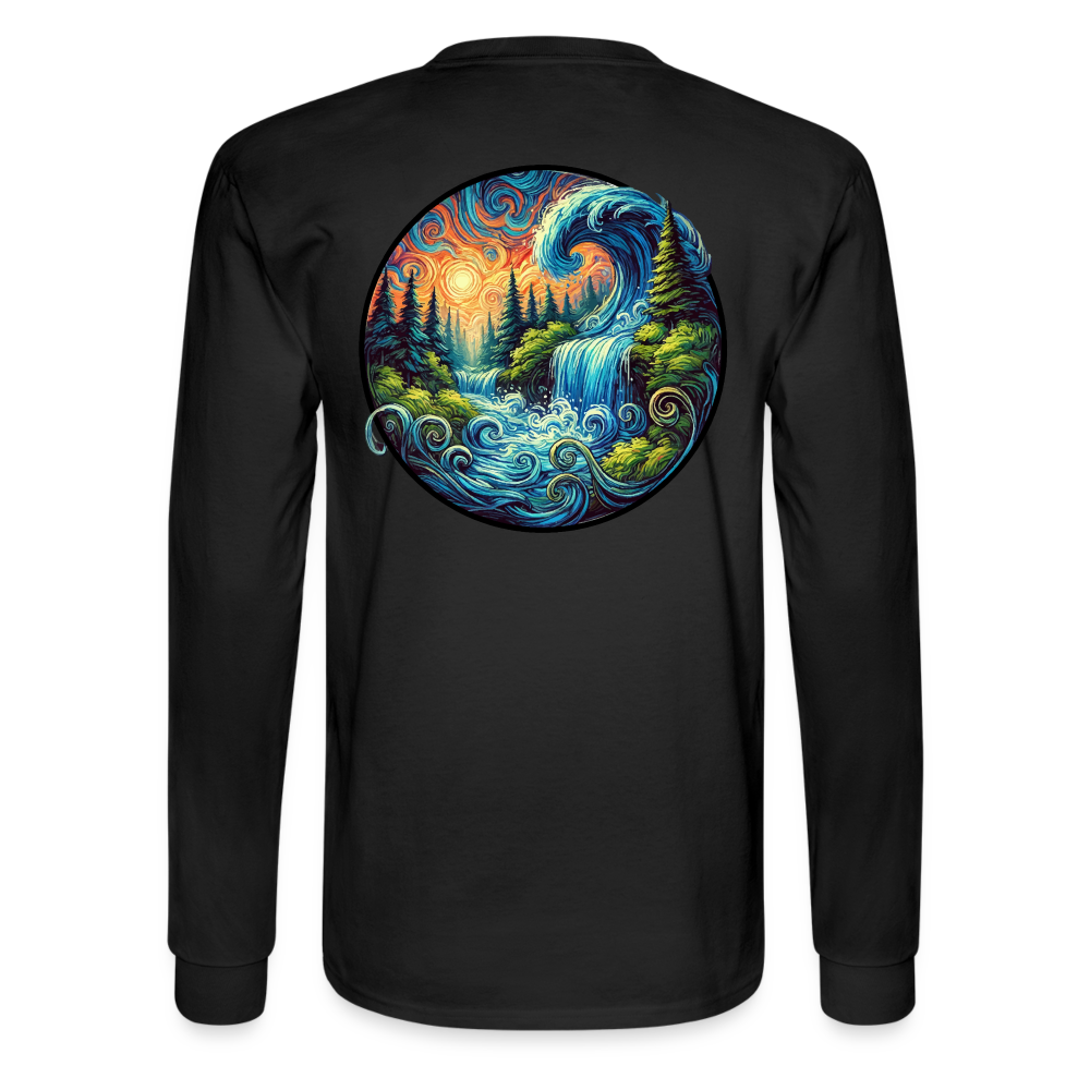 Men's Waterfall Graphic Long Sleeve Shirt with Logo - black