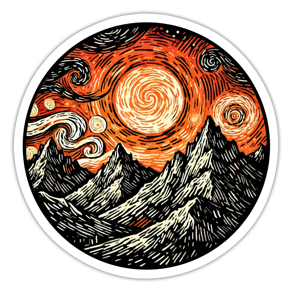 Swirling Orange Mountain Sticker - white matte