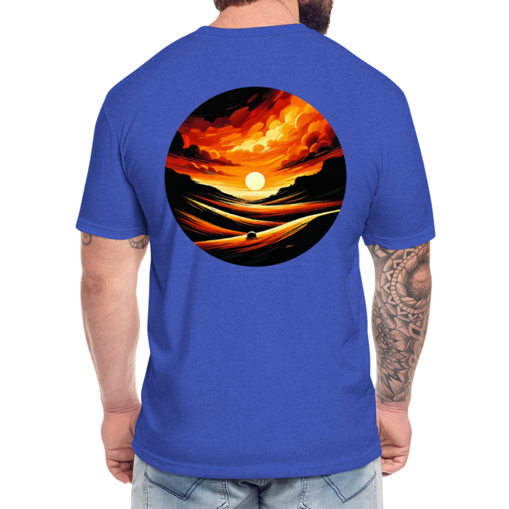 Desert Sunset Graphic Unisex Fitted Cotton/Poly T-Shirt with Logo - heather royal