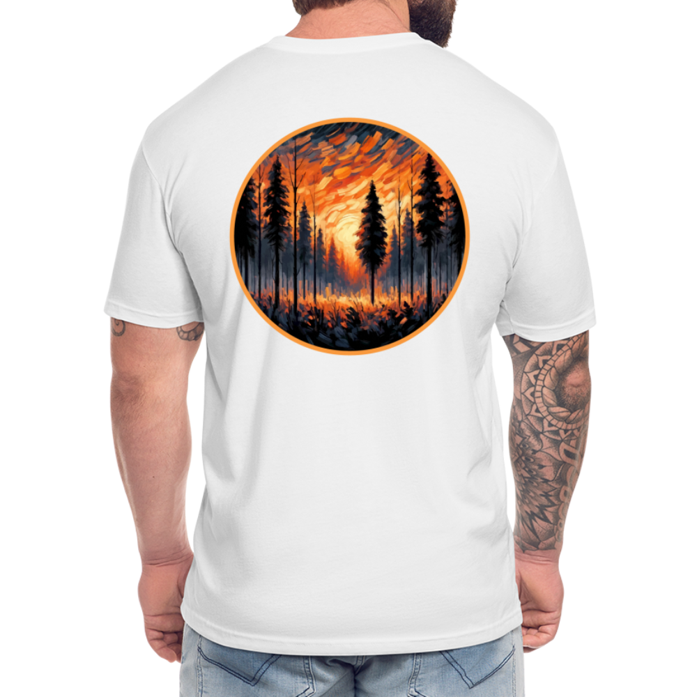 Orange Forest Sunset Graphic Unisex Fitted Cotton/Poly T-Shirt with Logo - white