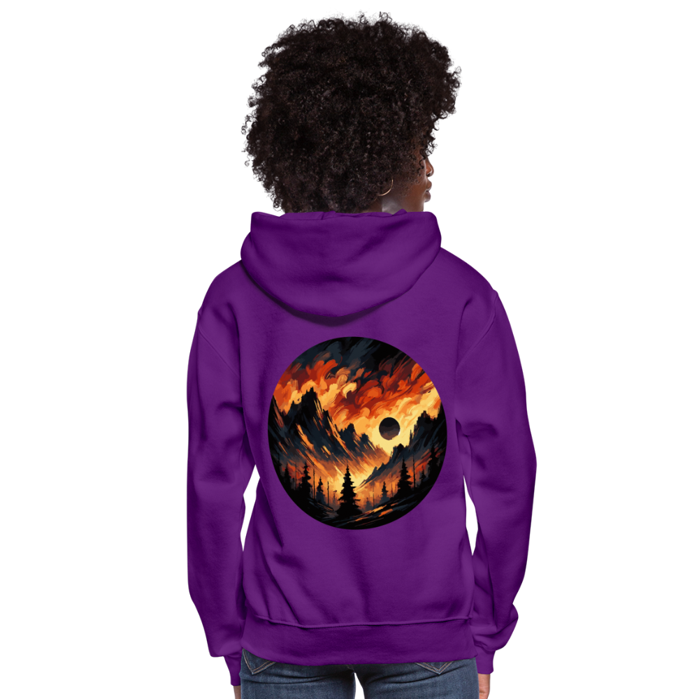 Women's Brushed Orange and Black Mountain Range Graphic Hoodie with Logo - purple