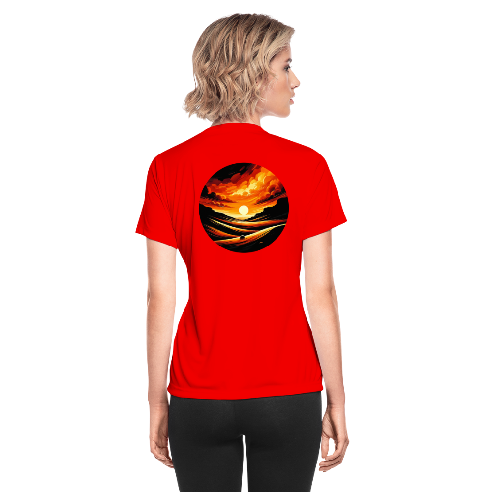 Women's Desert Sunset Graphic Moisture Wicking Performance T-Shirt with Logo - red