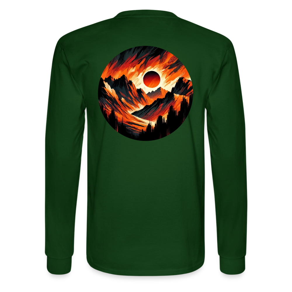 Men's Orange and Black Mountain Range Graphic Long Sleeve Shirt with Logo - forest green