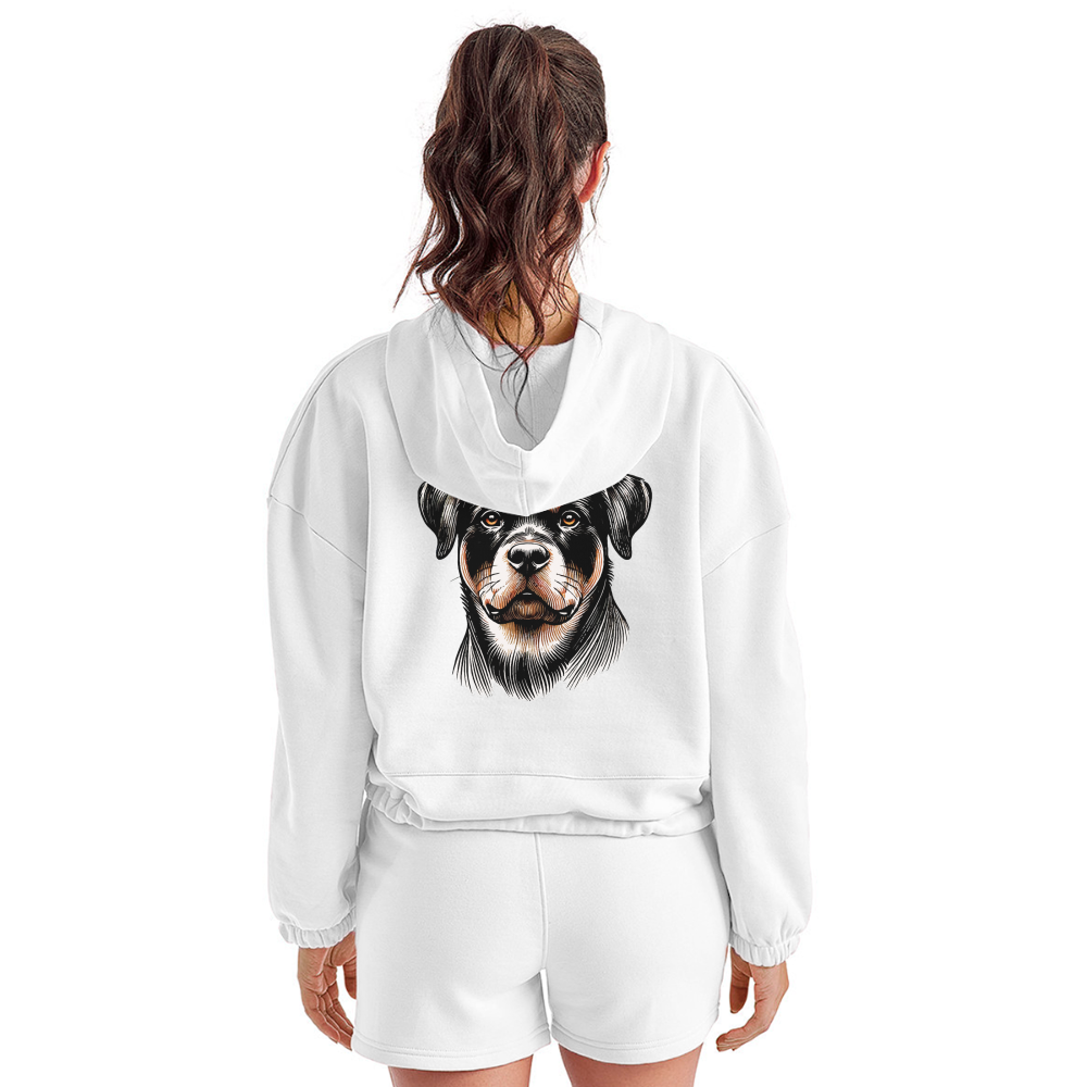 Women’s Fine Line Rottweiler Graphic Cropped Hoodie with Logo - white