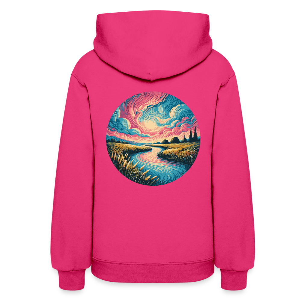 Women's River Pink and Blue Sky Graphic Hoodie with Logo - fuchsia