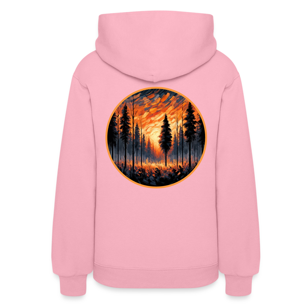 Women's Orange Forest Sunset Graphic Hoodie with Logo - classic pink