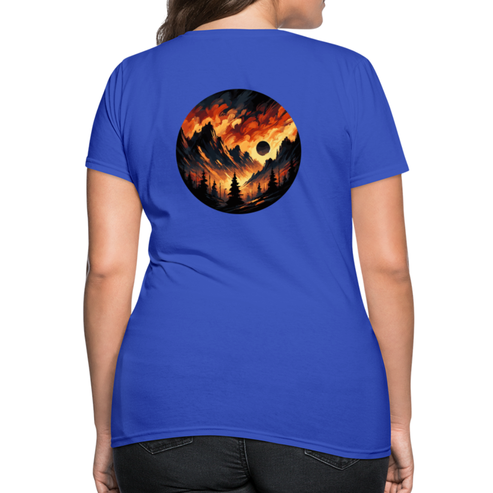 Women's Brushed Orange and Black Mountain Range T-Shirt with Logo - royal blue