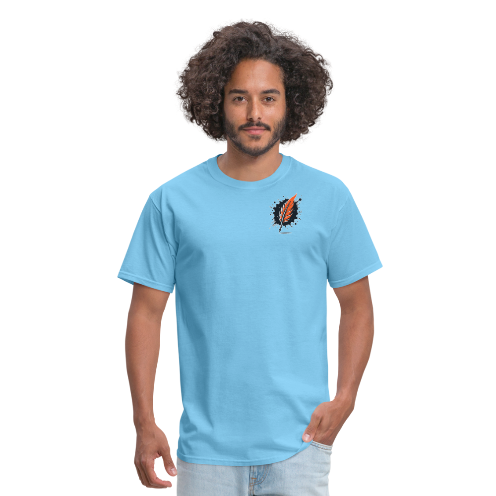 Orange and Black Mountain Range Unisex Classic T-Shirt with Logo - aquatic blue