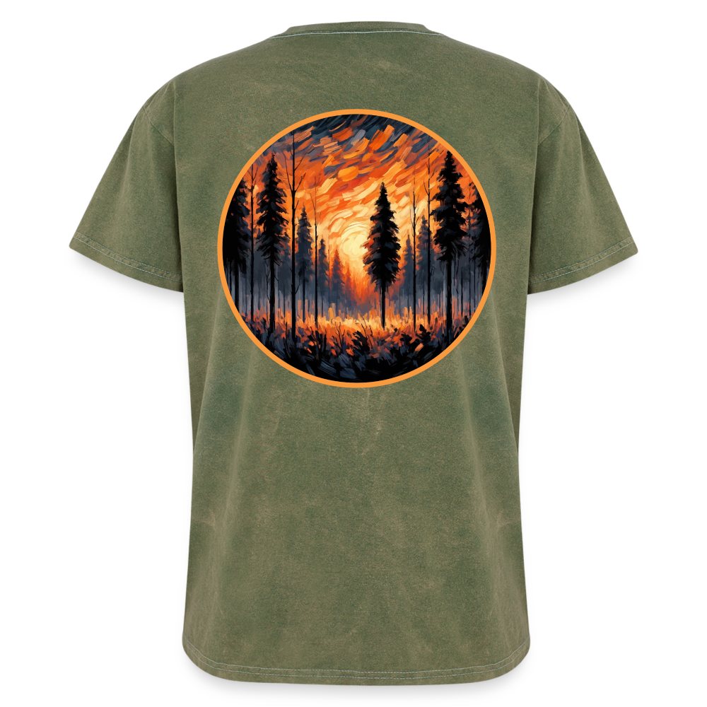 Orange Forest Sunset Graphic Unisex Mineral Wash T-shirt with Logo - mineral green