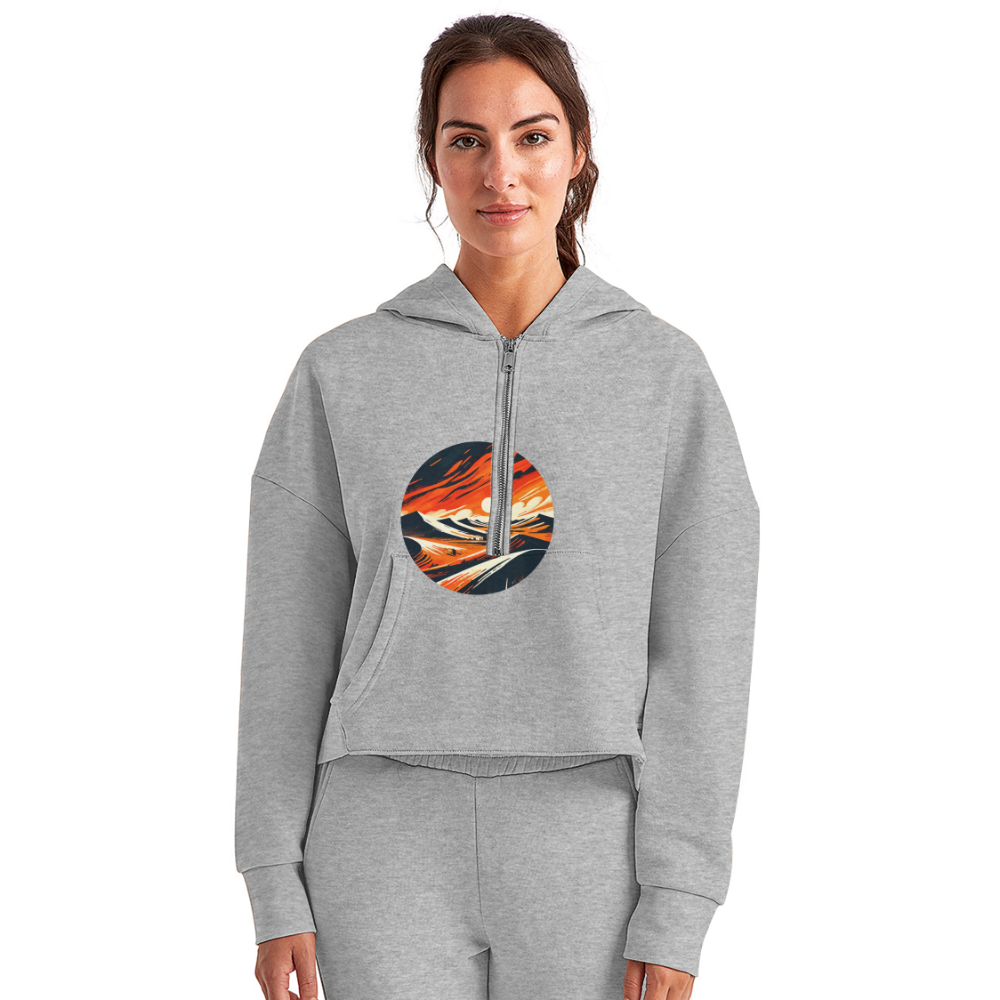 Women's Desert Dunes Graphic Half Zip Cropped Hoodie with Logo - heather gray