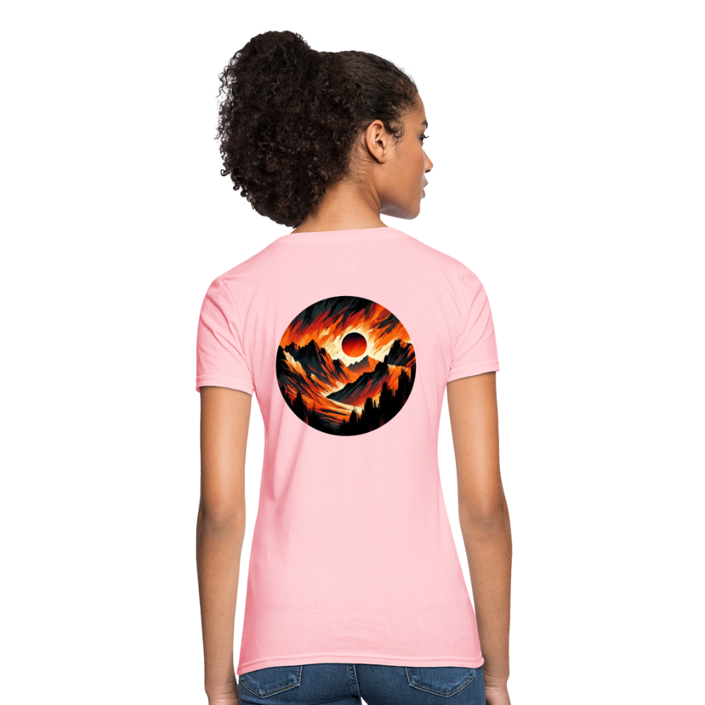 Women's Orange and Black Mountain Range T-Shirt with Logo - pink