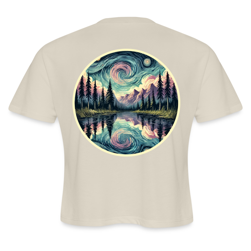 Women's Purple Swirling Sky Reflected on Lake Graphic Cropped T-Shirt with Logo - dust