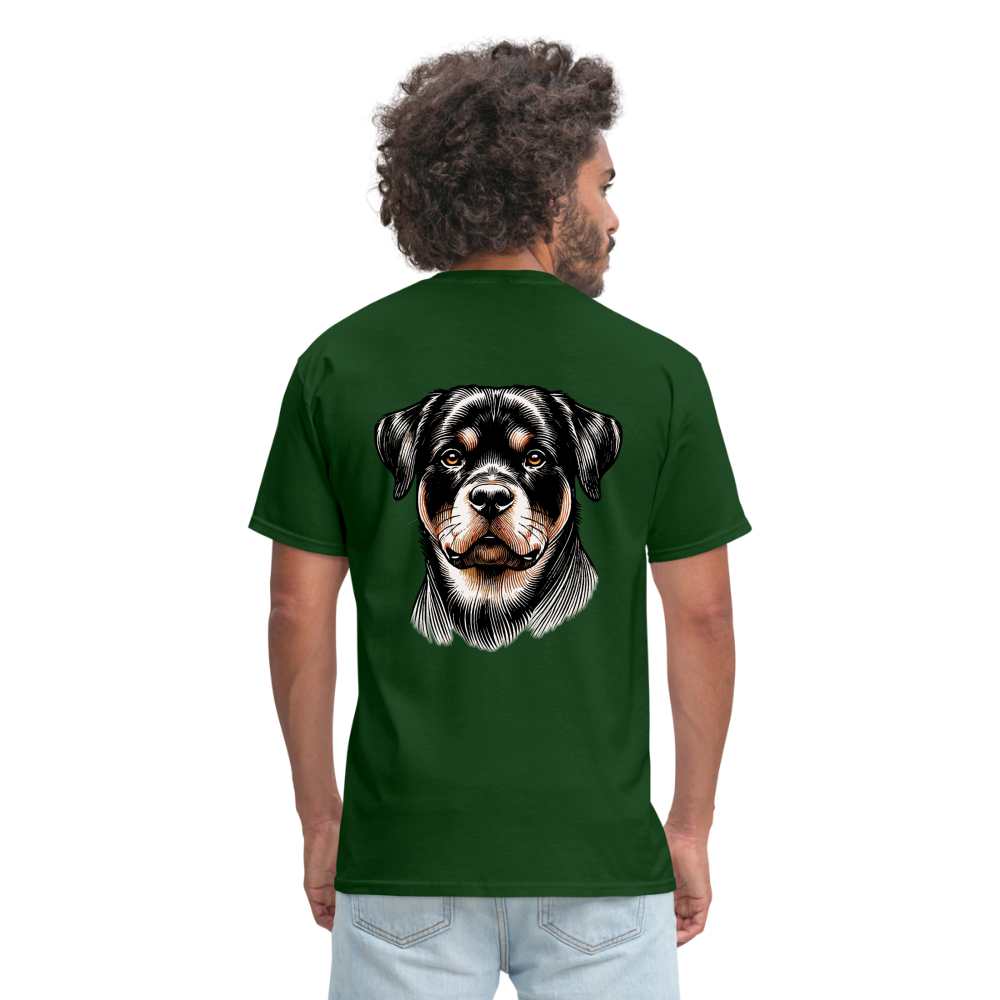 Fine Line Rottweiler Graphic Unisex Classic T-Shirt with Logo - forest green