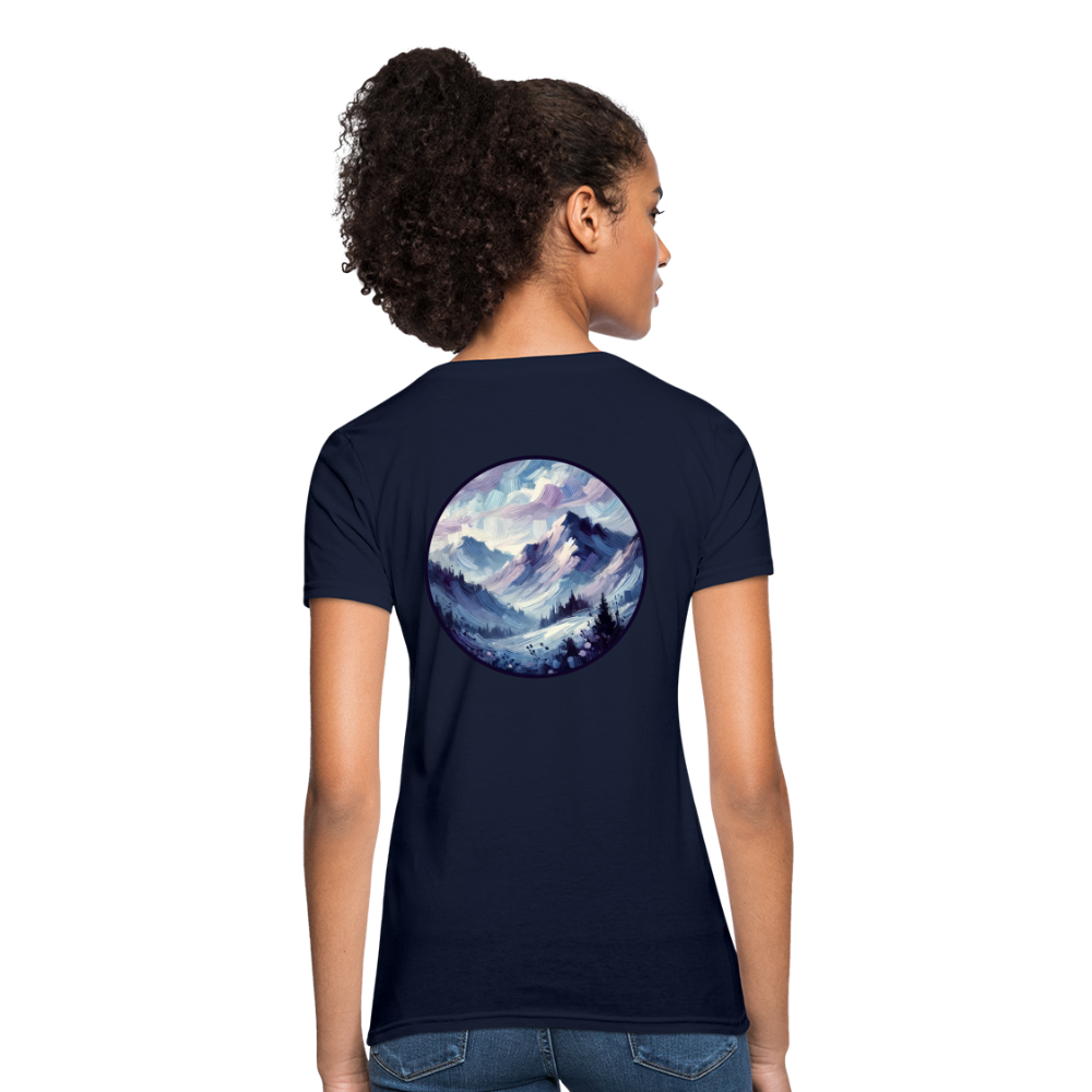 Women's Lavender Blue Mountain Range T-Shirt with Logo - navy