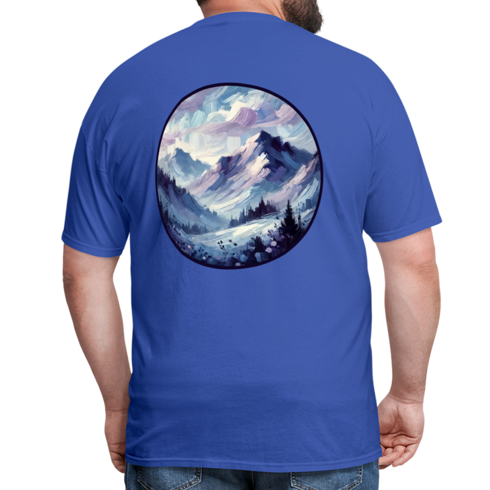 Lavender Blue Mountain Range Unisex Classic T-Shirt with Logo - royal blue