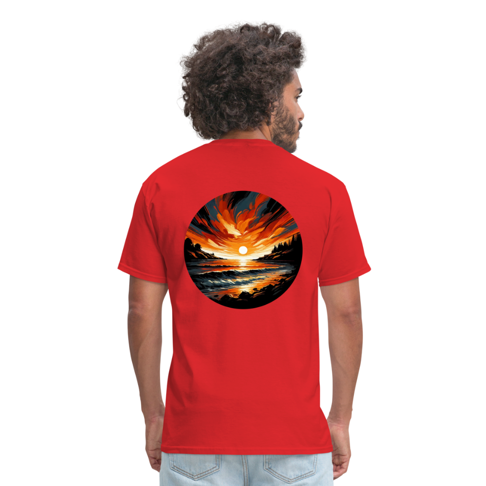 Beach Sunset Graphic Unisex Classic T-Shirt with Logo - red