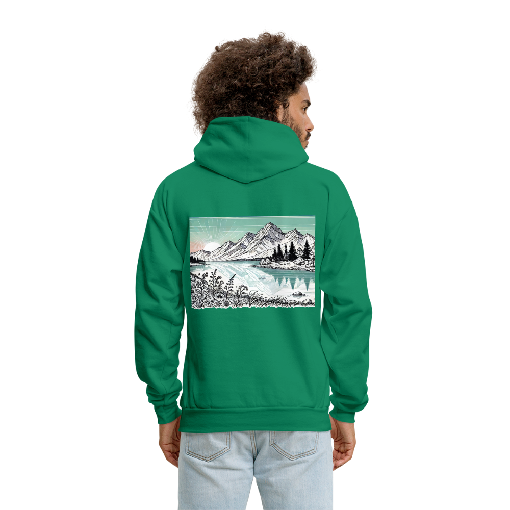 Men's Colored Mountain Lake Landscape Graphic Hoodie with Logo - kelly green