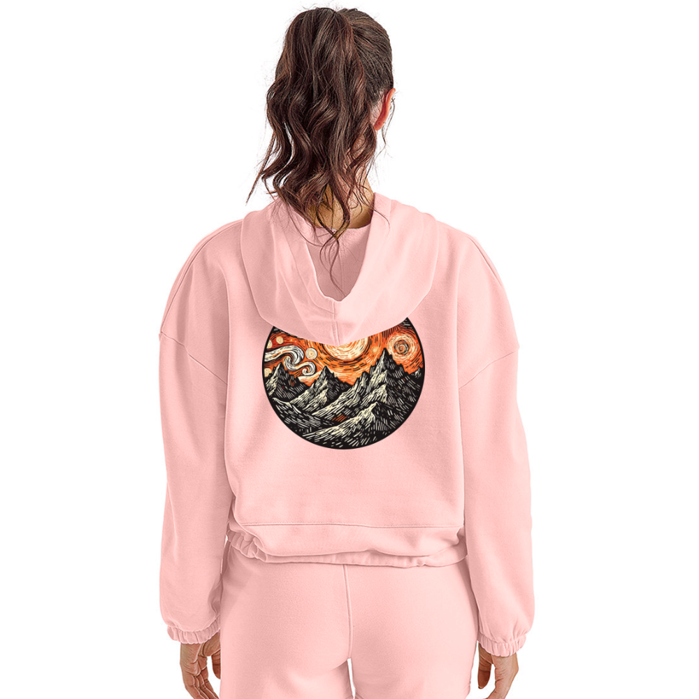 Women’s Orange Swirling Mountains Graphic Cropped Hoodie with Logo - light pink