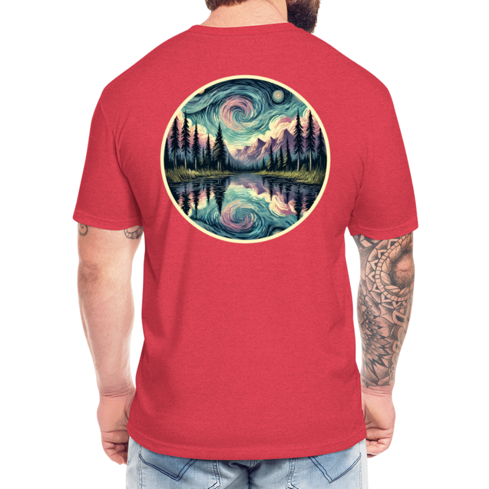 Purple Swirling Sky Reflected on Lake Graphic Unisex Fitted Cotton/Poly T-Shirt with Logo - heather red