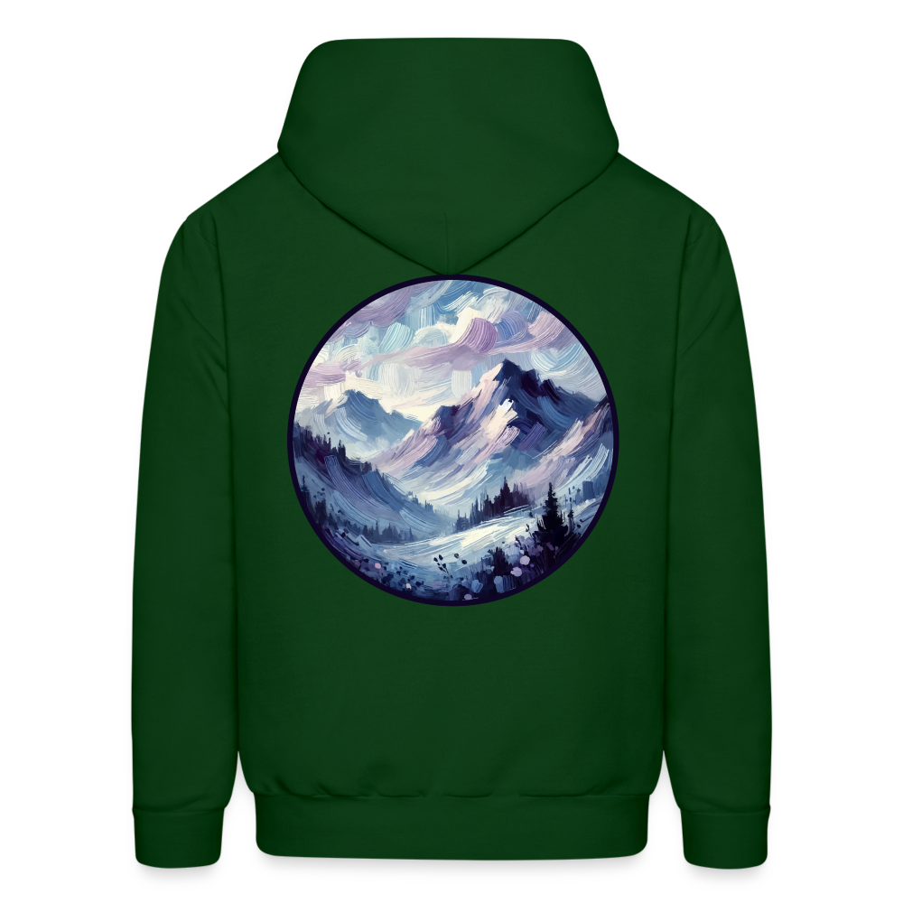 Men's Lavender Blue Mountain Range Graphic Hoodie with Logo - forest green