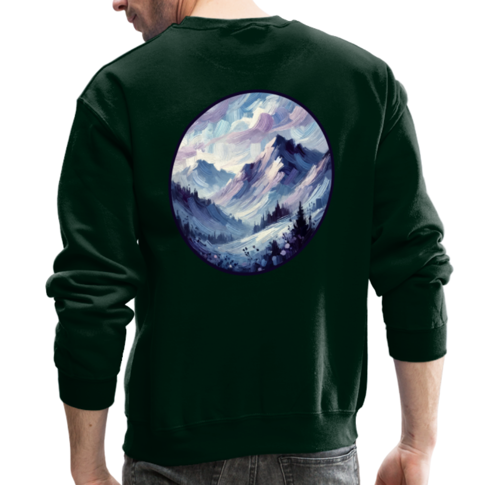 Lavender Blue Mountain Range Crewneck Sweatshirt with Logo - forest green