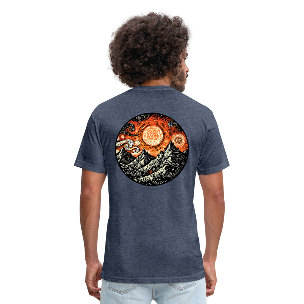 Orange Swirling Mountains Graphic Unisex Fitted Cotton/Poly T-Shirt with Logo - heather navy