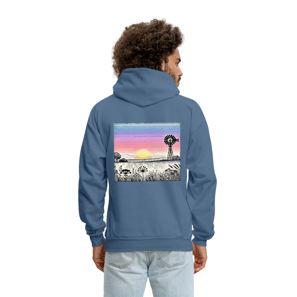 Men's Colored Prairie Landscape Graphic Hoodie with Logo - denim blue