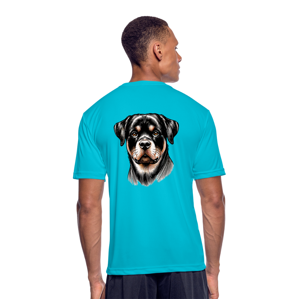 Men’s Fine Line Rottweiler Graphic Moisture Wicking Performance T-Shirt with Logo - turquoise