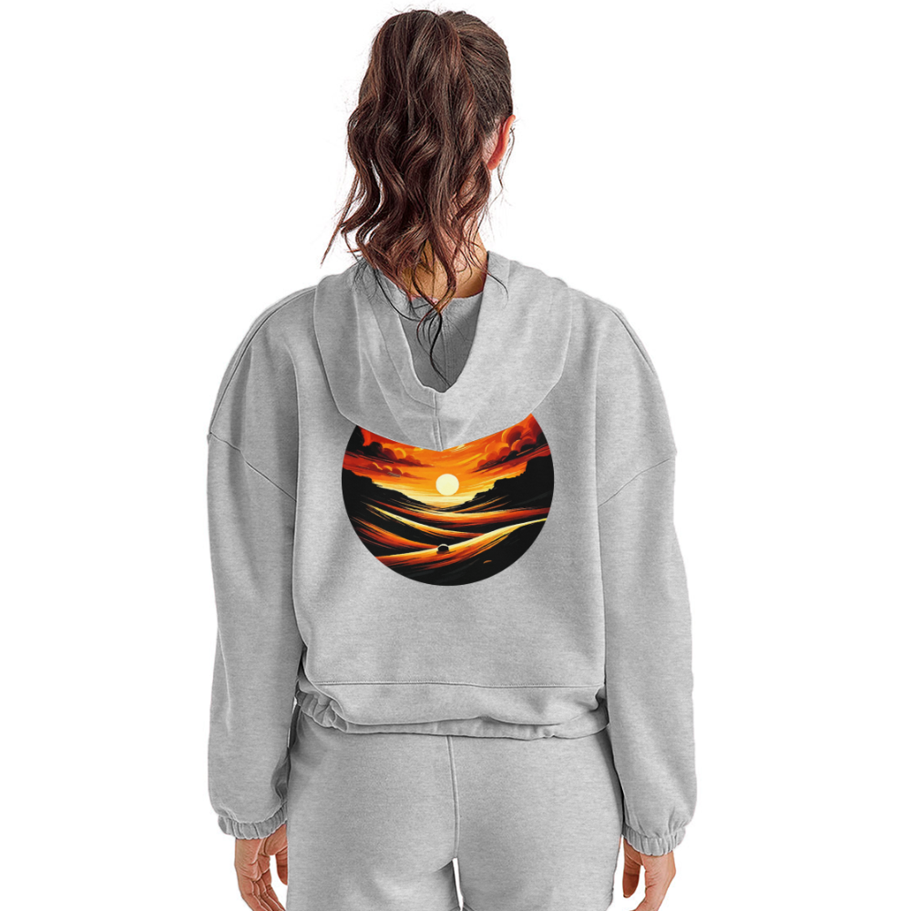 Women’s Desert Sunset Graphic Cropped Hoodie with Logo - heather gray