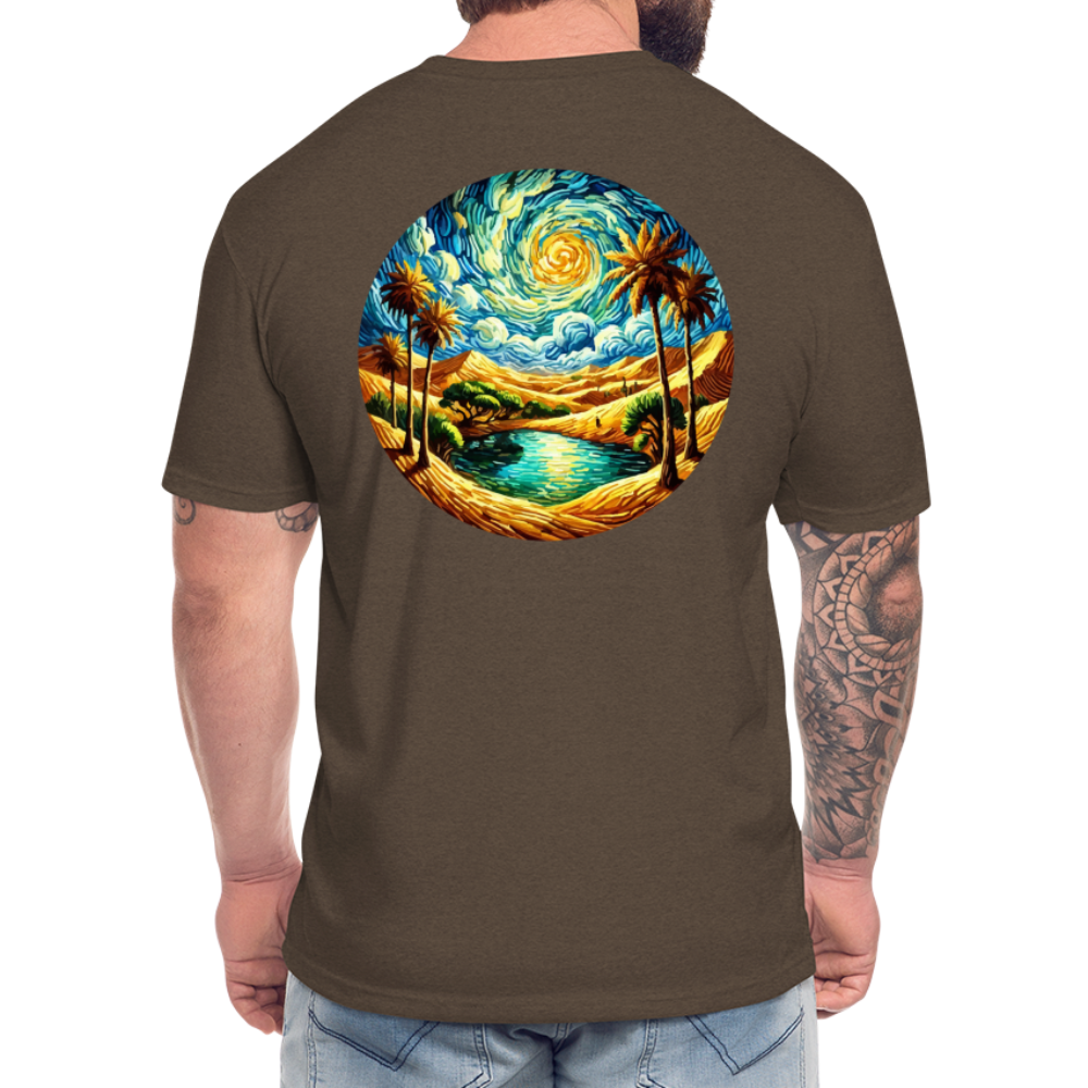 Desert Oasis Graphic Unisex Fitted Cotton/Poly T-Shirt with Logo - heather espresso