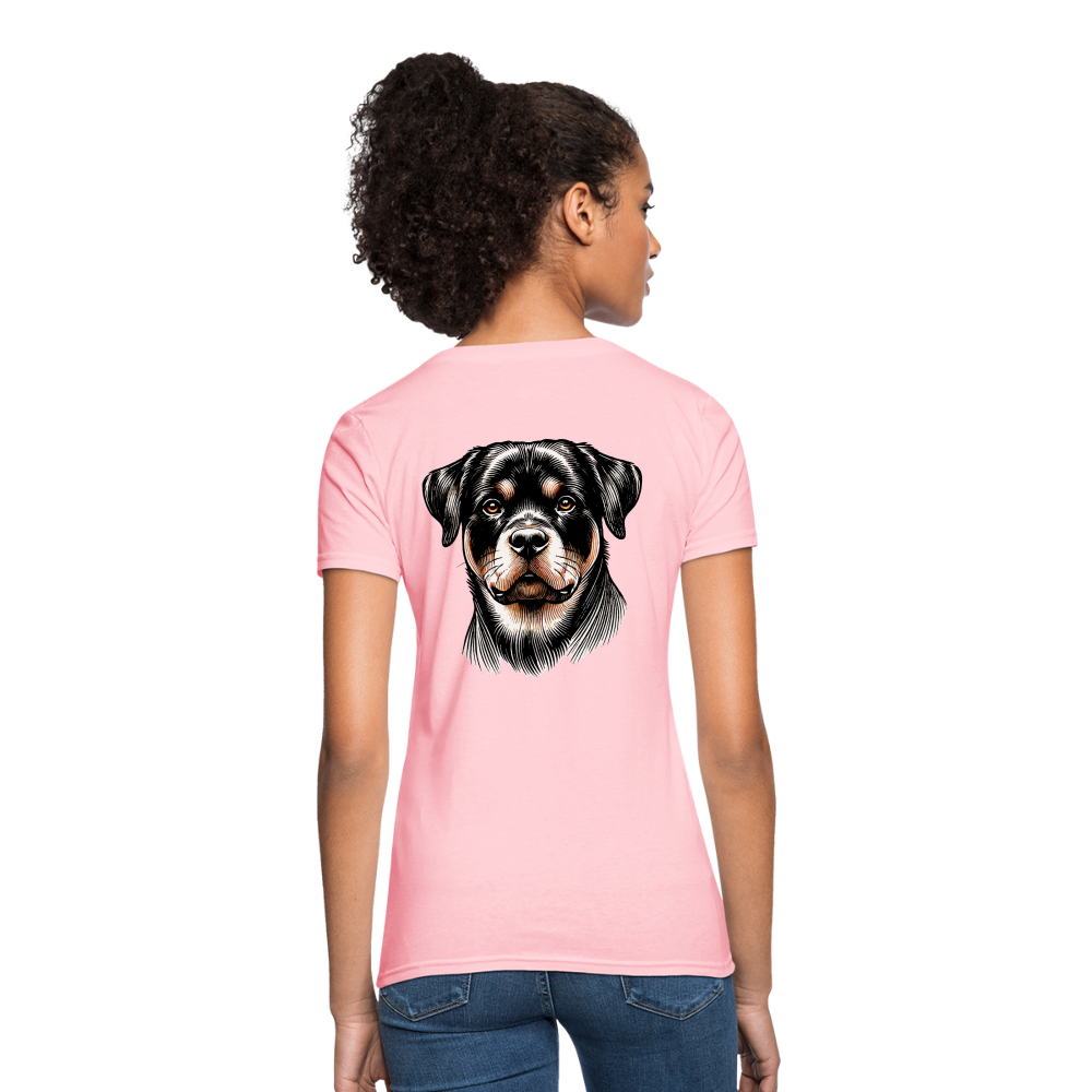 Fine Line Rottweiler Graphic Women's T-Shirt with Logo - pink