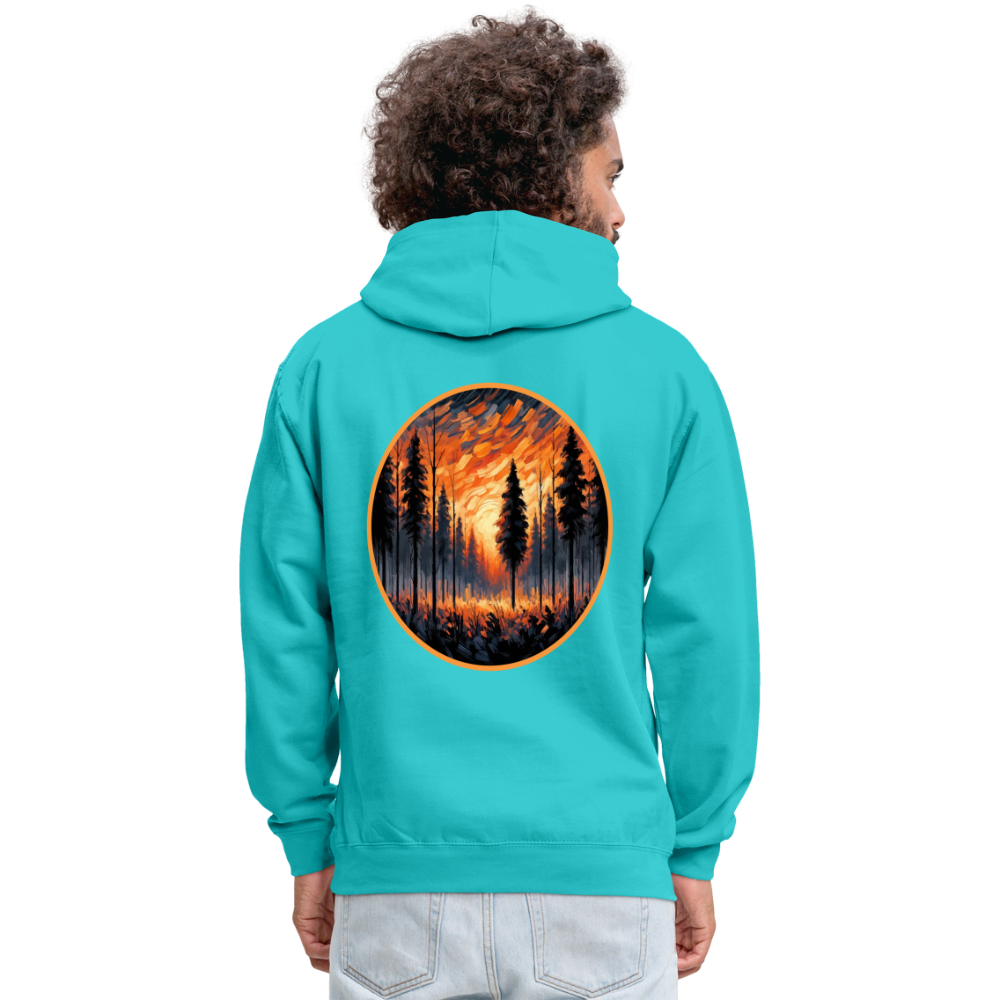 Orange Forest Sunset Graphic Unisex Contrast Hoodie with Logo - scuba blue/asphalt