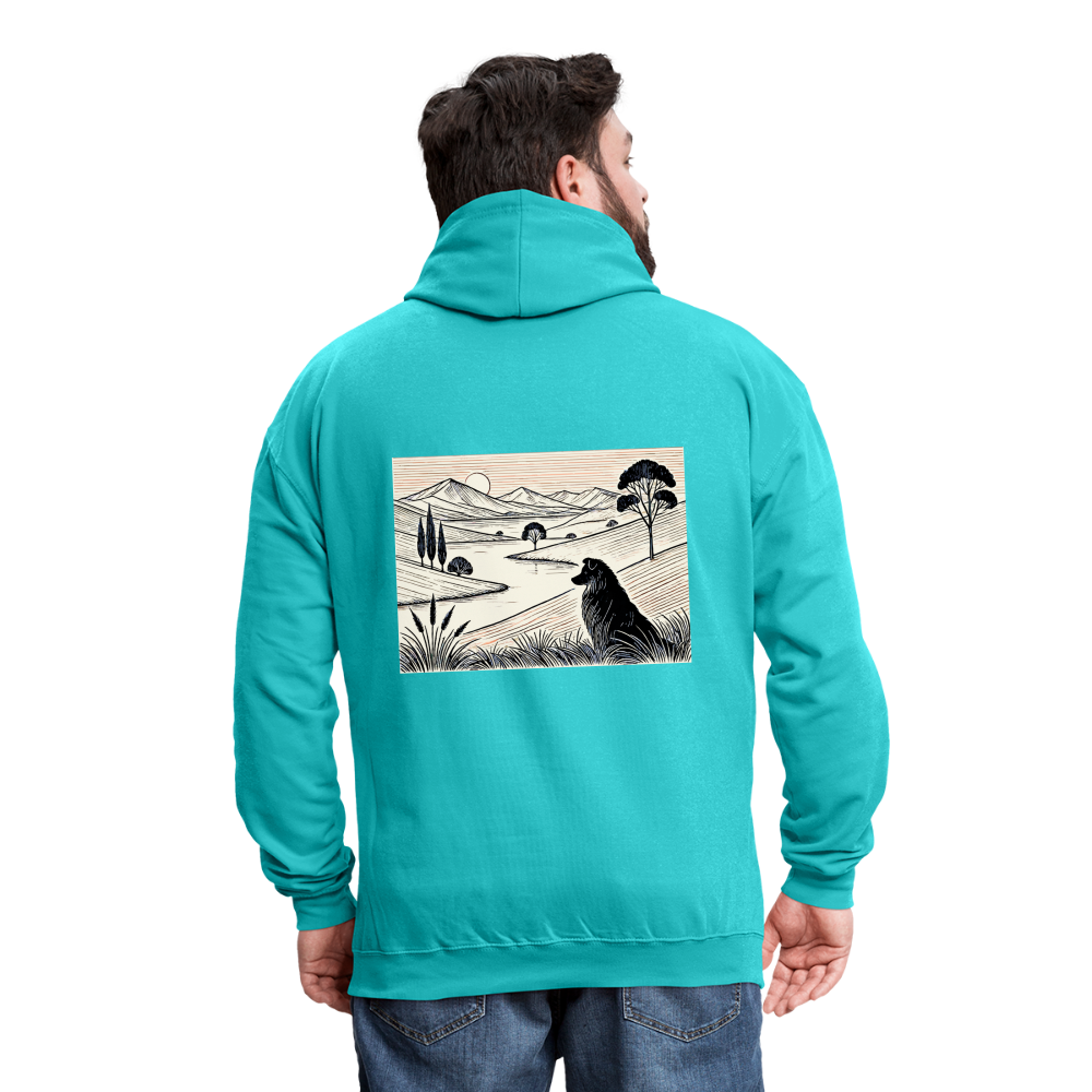 Australian Shepherd Prairie Graphic Unisex Contrast Hoodie with Logo - scuba blue/asphalt