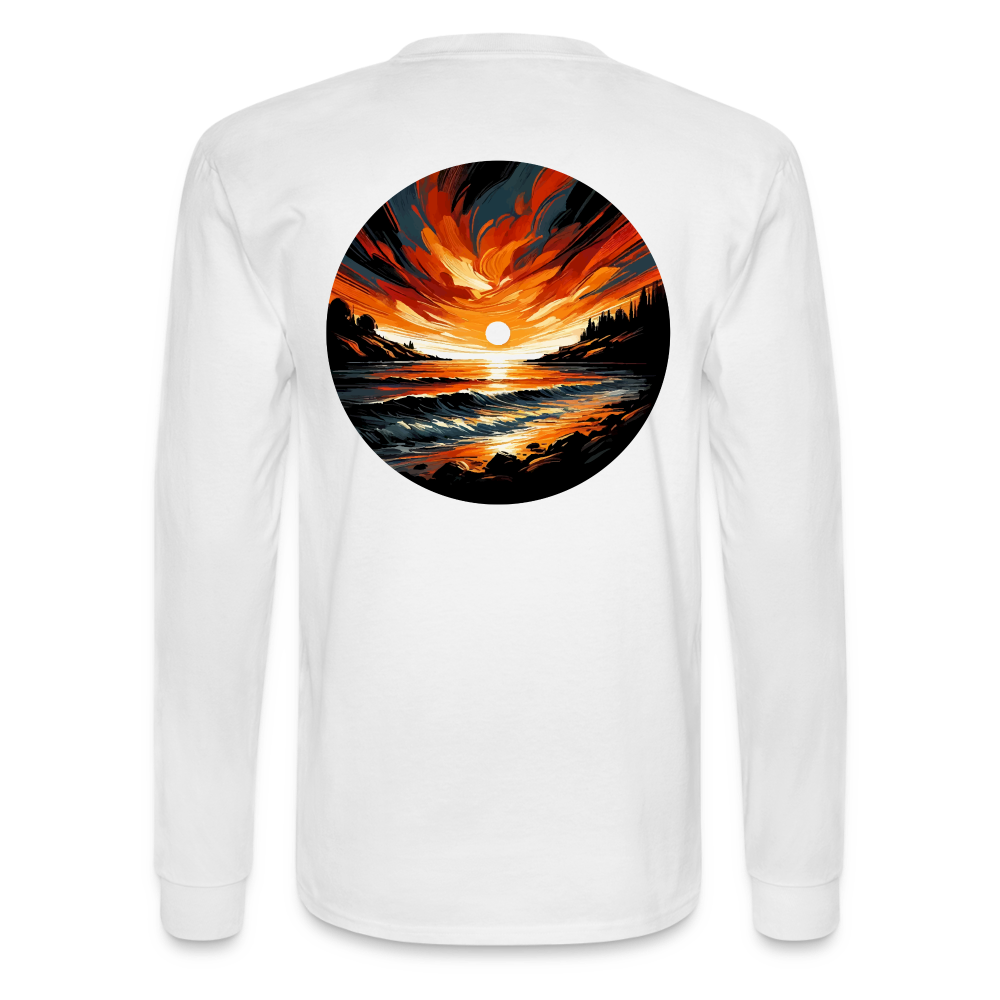 Men's Beach Sunset Graphic Long Sleeve Shirt with Logo - white