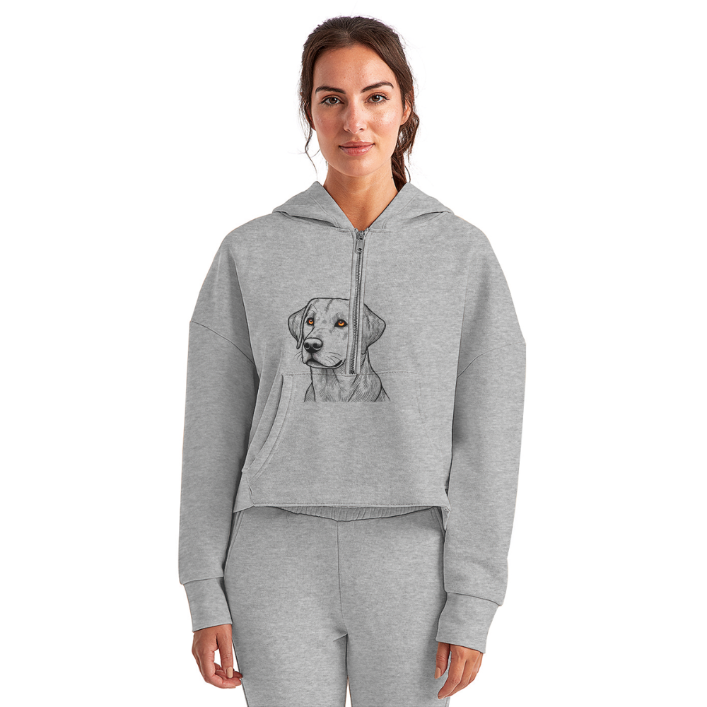 Women's Fine Line Labrador Graphic Half Zip Cropped Hoodie with Logo - heather gray