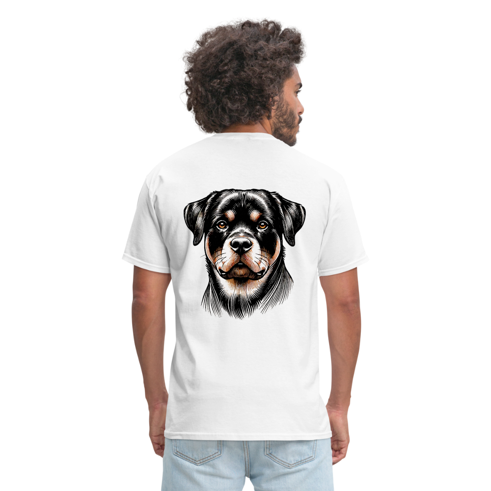 Fine Line Rottweiler Graphic Unisex Classic T-Shirt with Logo - white