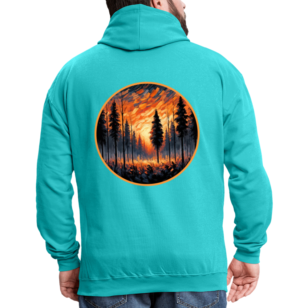 Orange Forest Sunset Graphic Unisex Contrast Hoodie with Logo - scuba blue/asphalt