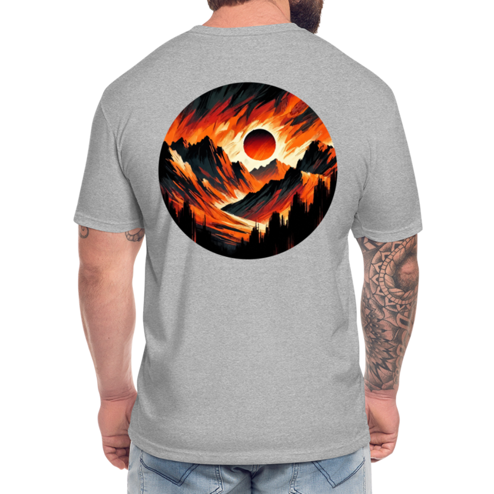 Orange and Black Mountain Range Graphic Unisex Fitted Cotton/Poly T-Shirt with Logo - heather gray